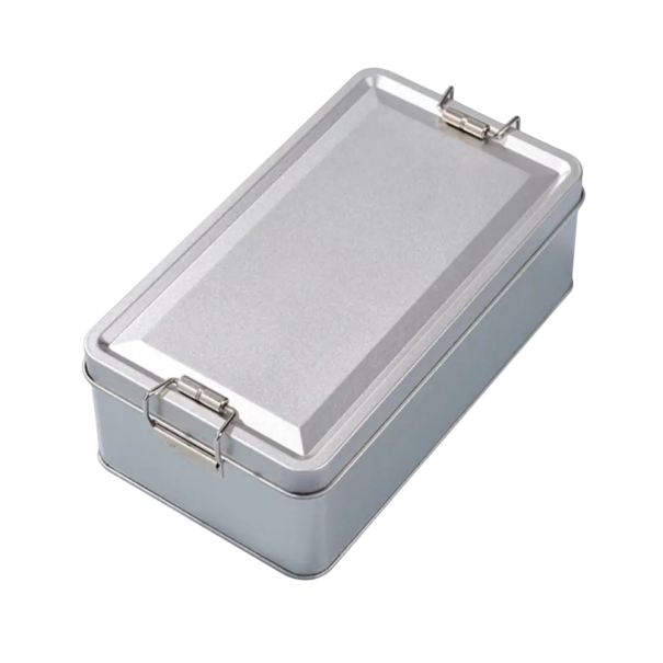 Kovová dóza na sušenky s víkem 18,5×10×6 cm plechová obdélníková krabička s klipovým uzávěrem úložný box na potraviny a drobnosti 1