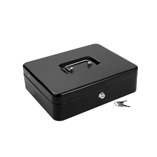 Kovová pokladnička se zámkem 30×24×9 cm, přenosný uzamykatelný trezor na peníze, dokumenty a drobné cennosti 1