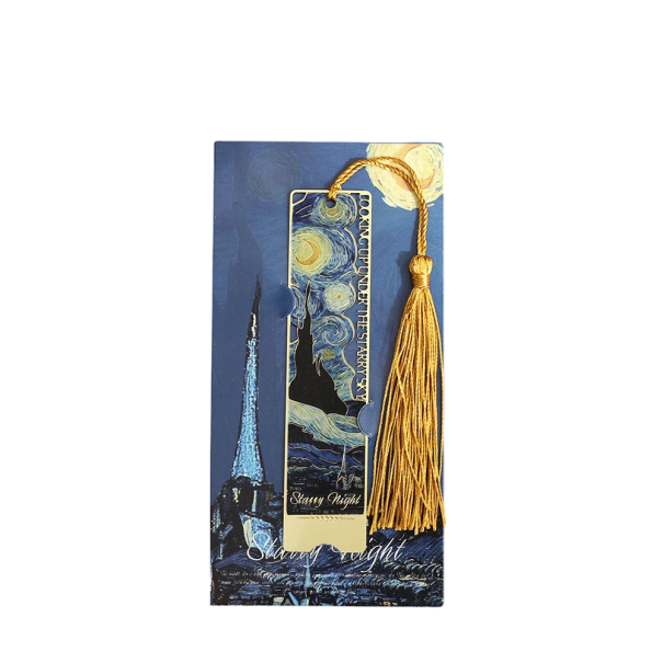 Kovová záložka do knihy motiv inšpirovaný dielom Vincenta van Gogha Hviezdna noc 14 × 7 cm 1