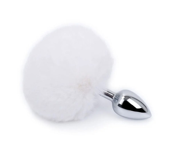 Kovový análny kolík s králičím chvostíkom veľkosť S 2,8 cm chlpatá guľa 9 cm rôzne farby hladký povrch diskrétne balenie biela