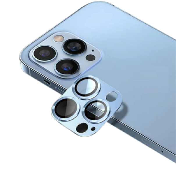 Kovový kryt k ochraně čoček pro iPhone 15 Pro světle modrá