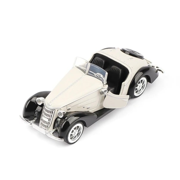 Kovový model  historického automobilu  Detailní retro miniatura automobilu bílá