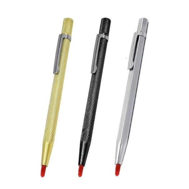 Kovový popisovač na sklo 3 ks rýsovací nástroj 14 cm kovové tělo pro značení dlaždic keramiky kovu a skla pro dílnu i montáž Mix