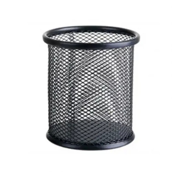 Kovový sieťovaný držiak na ceruzky 9,5x9 cm Štvorcový organizér na písacie potreby Odolný kelímok na pero Kancelársky stolný úložný box čierna