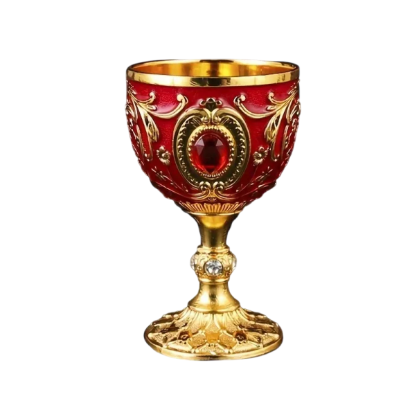 Kovowy vintage kielich 7 x 4,3 cm Mały dekoracyjny kubek na wino Styl retro Elegancki ozdobny kubek Historyczna dekoracja stołowania czerwony