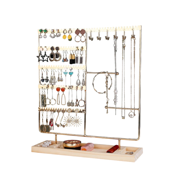 Kovständer för smycken 30 × 35 × 9,5 cm Bordorganisatör för halsband, örhängen, armband, ringar, smyckeshållare med stativ guld