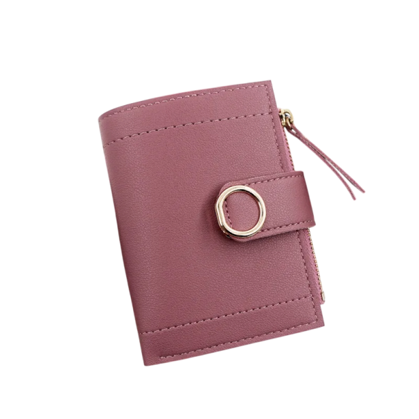 Kožená dámská peněženka s kolečkem 12x9,5x2 cm elegantní a praktická s 6 přihrádkami na karty, průhlednou přihrádkou, kapsou na mince a bankovky tmavě fialová