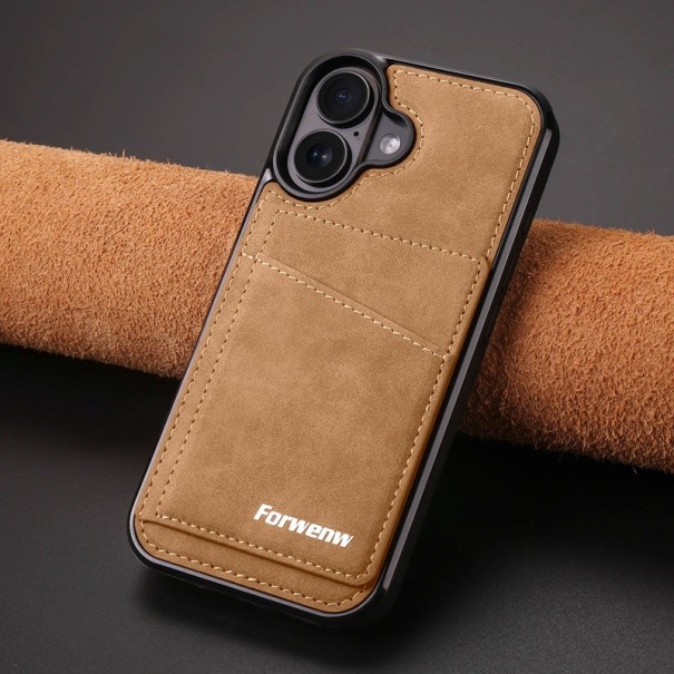 Kožené pouzdro Business Flip pro iPhone 17 Pro Vestavěná magnetická peněženka Flipové pouzdro z umělé kůže PU hnědá