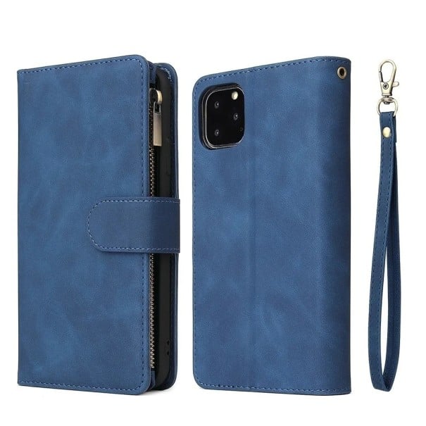 Kožené pouzdro pro iPhone 17 Peněženkové provedení Magnetický odklápěcí kryt Ochranný obal s přihrádkami na karty modrá