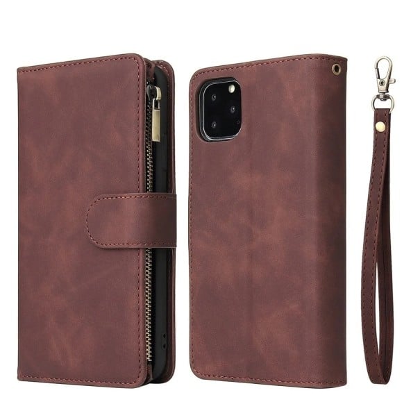Kožené pouzdro pro iPhone 17 Pro Max Peněženkové provedení Magnetický odklápěcí kryt Ochranný obal s kapsami kávová