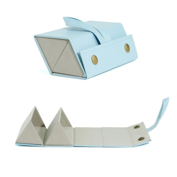 Kožené skladacie puzdro na 2 okuliare 16,1 x 6,2 cm Tvrdé puzdro na okuliare Skladné cestovné puzdro Organizér na okuliare modrá