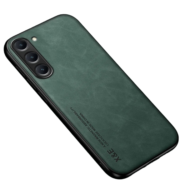 Kožený magnetický kryt pre Samsung Galaxy S22 Ultra zelená