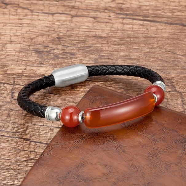 Kožený náramek s přírodním kamenem 21 cm 5