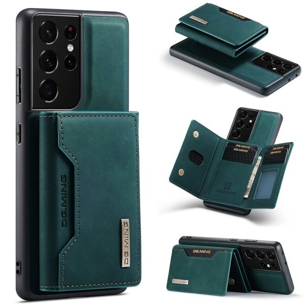 Kožený ochranný kryt s magnetickým puzdrom na karty pre Samsung Galaxy S22 Ultra zelená