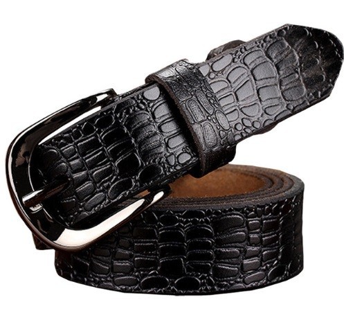 Kožený opasok s krokodílím vzorom J2550 čierna 90 cm