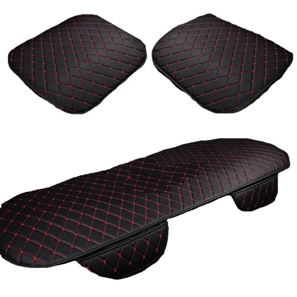 Kožený potah na zadní a přední autosedačku s červeným prošíváním 3 ks 1
