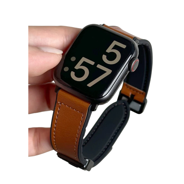 Kožený silikonový remienok 42 mm pre Apple Watch S10 Elegantné dvojvrstvové prevedenie s klasickou kovovou prackou Odolný remienok pre pohodlné nosenie hnedá