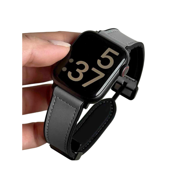 Kožený silikonový řemínek 42 44 45 46 49 mm pro Apple Watch series 1–10 SE SE2 Ultra Elegantní dvouvrstvé provedení s klasickou kovovou přezkou šedá