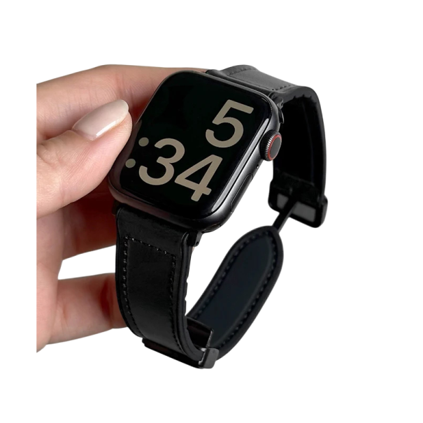 Kožený silikonový řemínek 42 mm pro Apple Watch S10 Elegantní dvouvrstvé provedení s klasickou kovovou přezkou Odolný pásek pro pohodlné nošení černá
