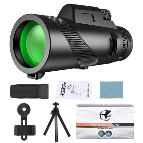 Krachtige monoculaire HD-verrekijker met statief en mobiele telefoonhouder Draagbare verrekijker Langeafstandsverrekijker 80x100mm zwart