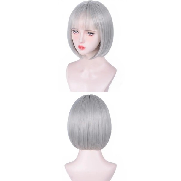 Krátka svetlo fialová syntetická bob paruka 30 cm cosplay paruka z vysokoteplotného vlákna pre ženy denné nosenie Halloween party kostým strieborná