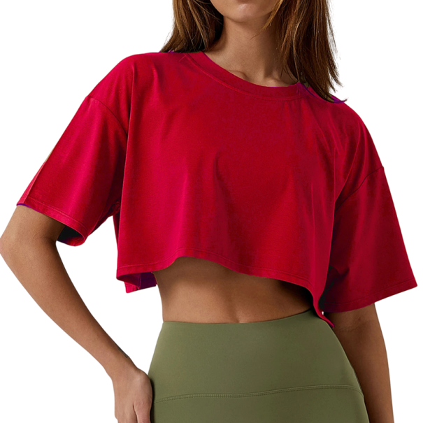 Krátké dámské tričko s volnými rukávy Módní crop top volného střihu Elegantní tričko do pasu Stylové letní oblečení pro ženy červená S