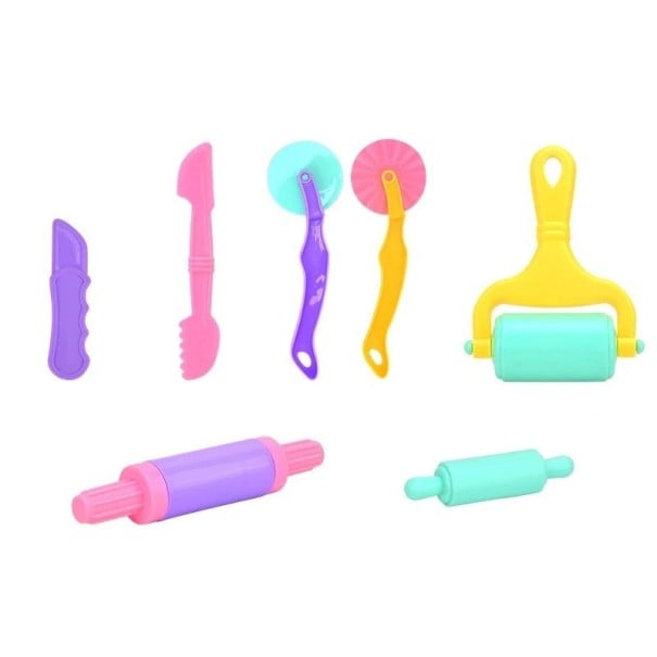 Kreatívna sada nástrojov na sliz a modelínu 7 ks válečky nože kolečka farebné pomôcky na tvorenie a modelovanie detí 1