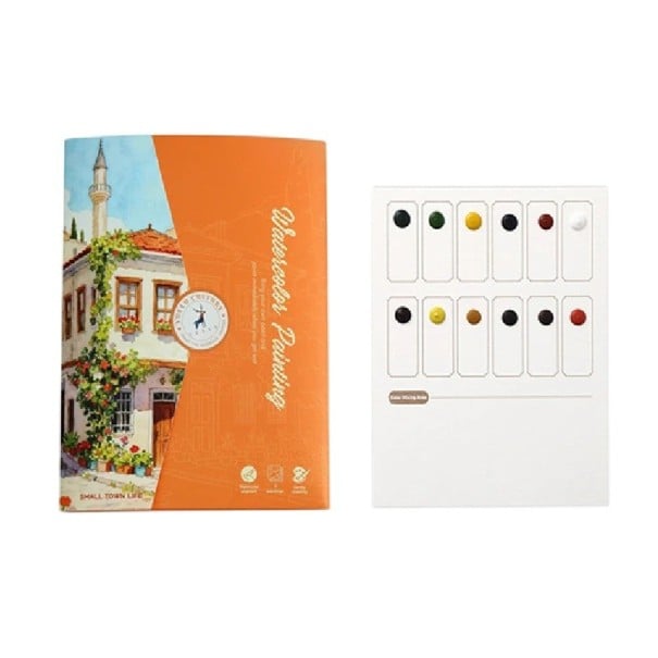 Kreativní akvarelová sada s předtištěnými obrazy městských scenérií 19 × 14,4 cm pigmentová paleta vodní štětec malování doma i na cesty 1