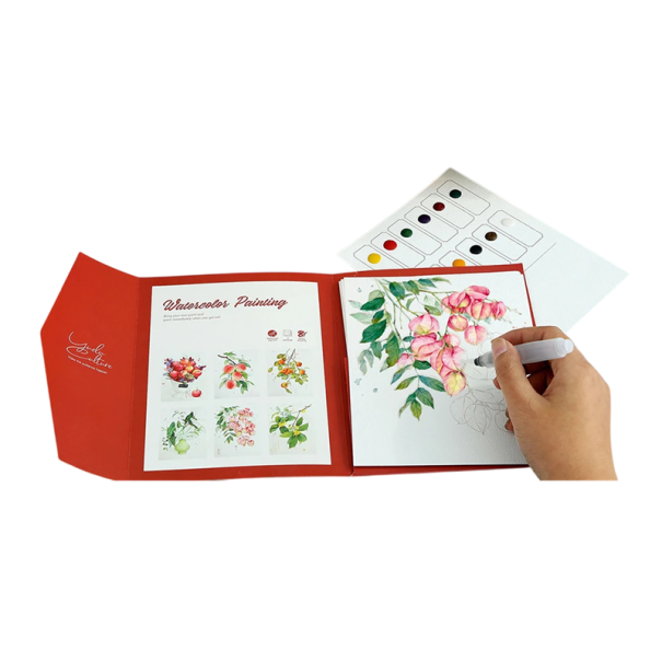 Kreativní akvarelová sada s předtištěnými ovocnými ilustracemi 19 × 14,4 cm pigmentová paleta vodní štětec malování doma i na cesty 1