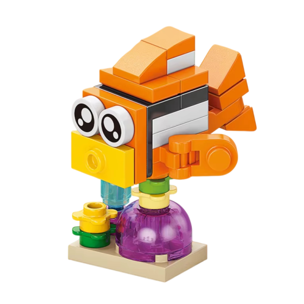 Kreativní mini stavebnice klaun očkatý 4,3 x 4,3 x 4,8 cm Sada 32 ks Mikro cihly 3D ryba Montážní hračka pro děti Rozvoj motoriky a logiky 1