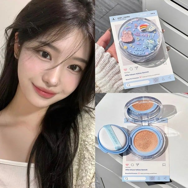 Krémový BB a CC make-up s vankúšikom 15 g s pudrovou hubkou na zjednotenie tónu pleti a zakrytie drobných nedokonalostí tváre modrá