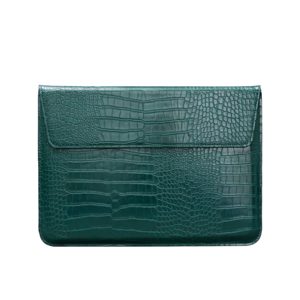 Krokodillemønster i læder til MacBook, Huawei 15 tommer, 38,7 x 27 cm mørkegrøn