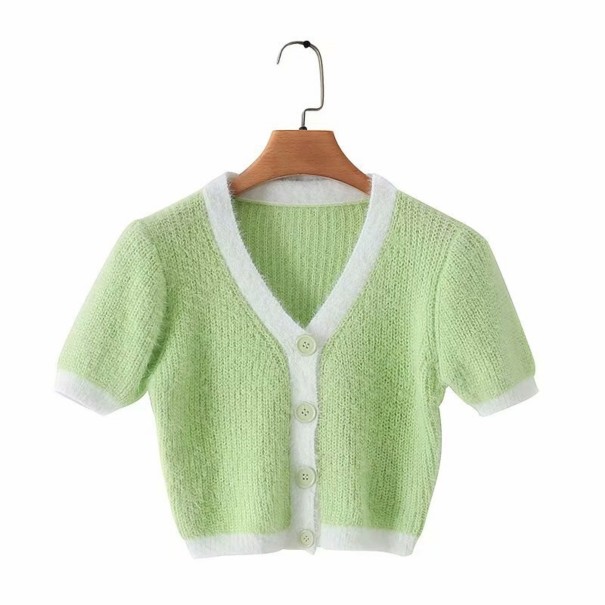 Krótki sweter damski z guzikami A2031 zielony M