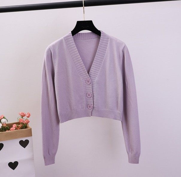 Krótki sweter damski z guzikami jasny fiolet