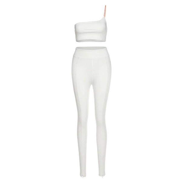 Krótki top i spodnie damskie B1063 biały S