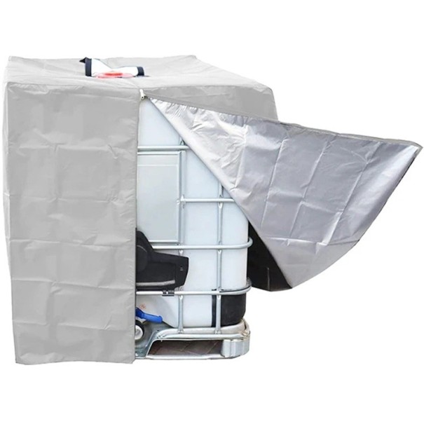 Kryt na IBC kontejner 210D Oxford se zipem 120x100x116 cm Vodotěsný černo-zelený obal na 275galonovou nádrž Odolný proti slunci a dešti stříbrná
