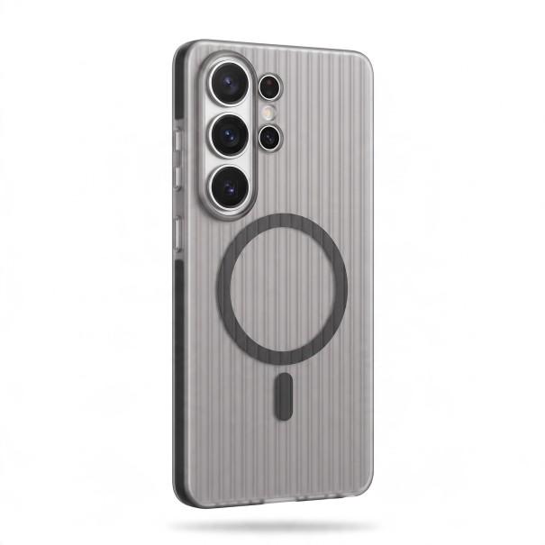 Kryt na Samsung Galaxy S25 3D Pruhy Podpora magnetického nabíjaní Matné puzdro Ochrana fotoaparátu i tlačidiel čierna