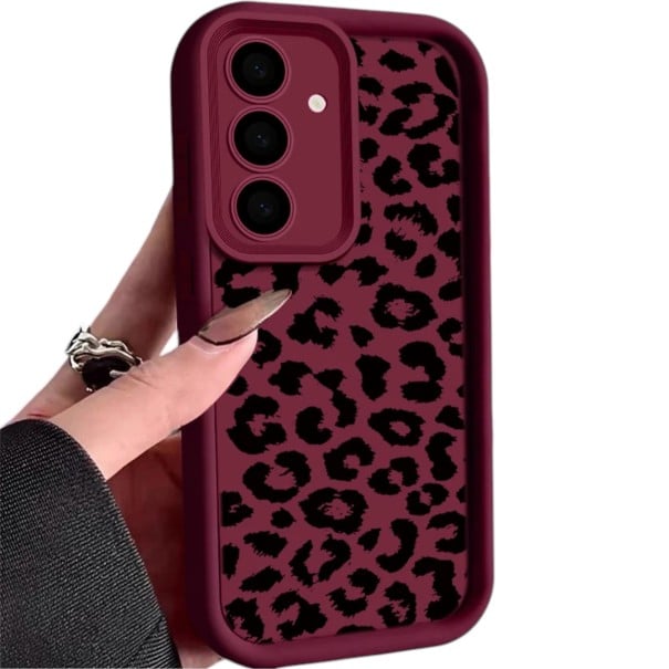 Kryt na Samsung Galaxy S25 Leopardí vzor Silikonové pouzdro na mobil Zvířecí potisk Ochrana fotoaparátu a hran Obal na telefon na každý vínová