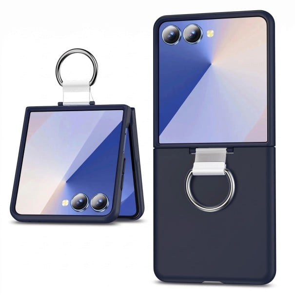 Kryt na Samsung Galaxy Z Flip 6 Nárazuvzdorné puzdro s držiakom na prst Plastový dvoudielny obal Krúžok pri pante Pre skladací mobil tmavo modrá