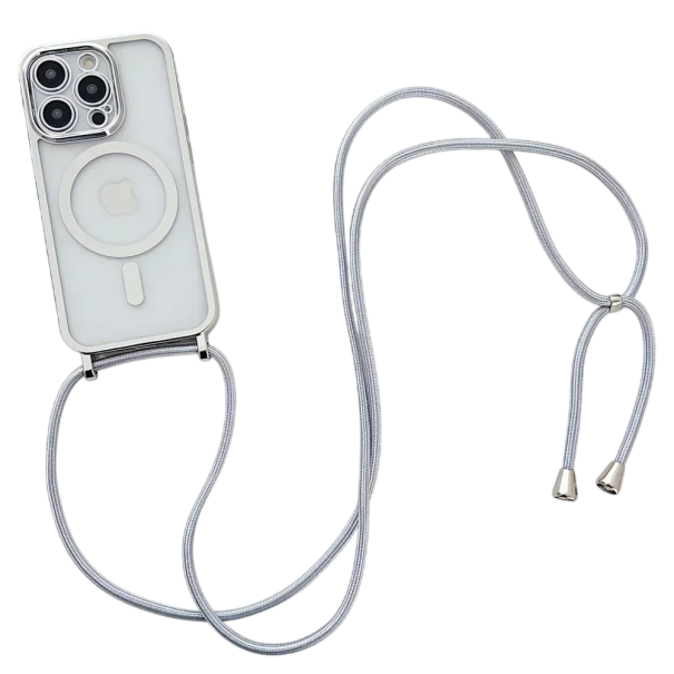 Kryt na telefón Crossbody s pokovením pre iPhone 17 Air Magnetický plastový obal so šnúrkou na krk ochranné puzdro strieborná