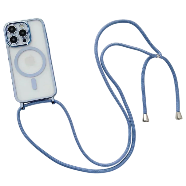 Kryt na telefon Crossbody s pokovením pro iPhone 17 Pro Magnetický plastový obal se šňůrkou na krk ochranné pouzdro modrá
