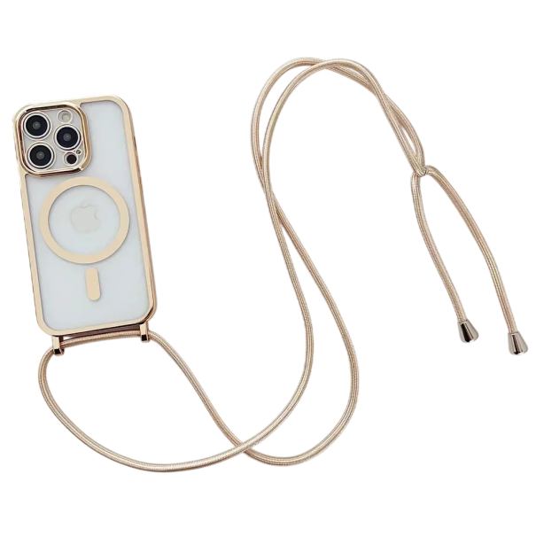 Kryt na telefon Crossbody s pokovením pro iPhone 17 Pro Magnetický plastový obal se šňůrkou na krk ochranné pouzdro zlatá