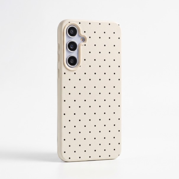 Kryt s motívom malých bodiek na Samsung Galaxy A07 4G Odolný Vystupujúci lem okolo fotoaparátu Zrnitý povrch Kryté boky aj tlačidlá biela