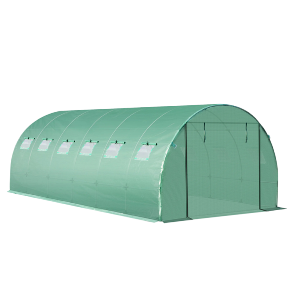 Kryt tunelového skleníku s 12 okny a rolovacími vraty rozměr 6 x 3 x 2 m z polyethylenu zelený náhradní plachta na zahradu 1