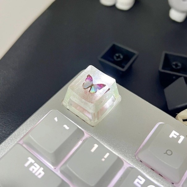 Krytka klávesy motýlí vzor dekorativní OEM pryskyřice průsvitná artisan keycap pro mechanickou klávesnici herní setup zelená