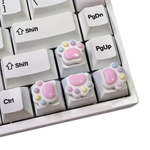 Krytky na směrové klávesy kočičí tlapka dekorativní 4 ks PBT bílo růžové keycaps pro mechanickou klávesnici PC setup 1