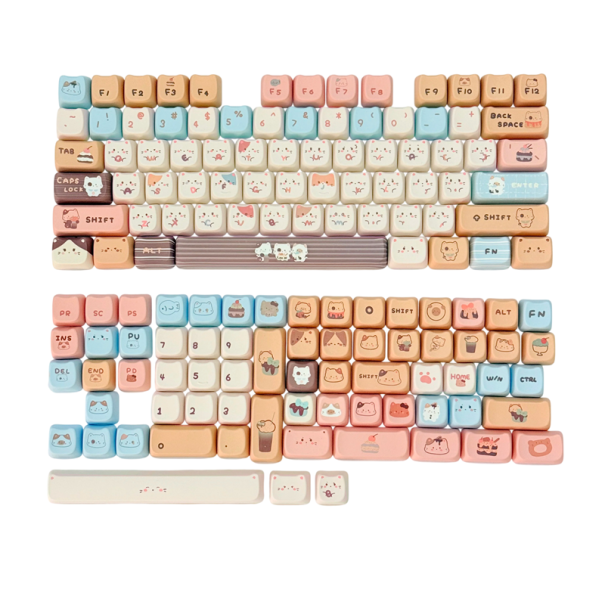 Krytky para teclas para teclado mecânico adorável 142 pcs PBT perfil MAO pastel azul rosa gato para digitação 1