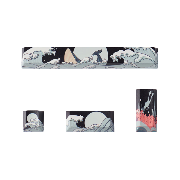 Kryty kláves s ilustrací vln 4 ks PBT pro Cherry spínače černo bílé keycaps pro mechanickou herní klávesnici set 1
