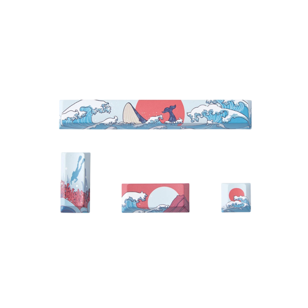 Kryty kláves s motivem vln 4 ks PBT pro Cherry spínače bílo modré keycaps pro mechanickou herní klávesnici set 1