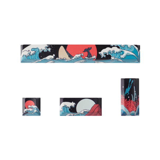 Kryty kláves s motivem vln 4 ks PBT pro Cherry spínače černo modré keycaps pro mechanickou herní klávesnici set 1